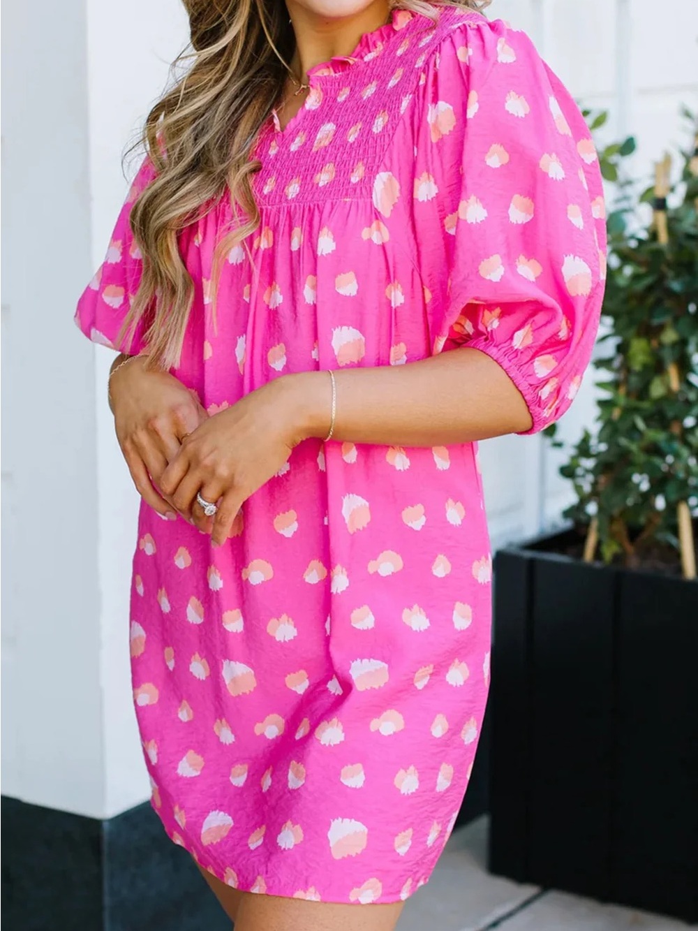 Michelle McDowell Fuchsia Mini Dress with Smocked Yoke
